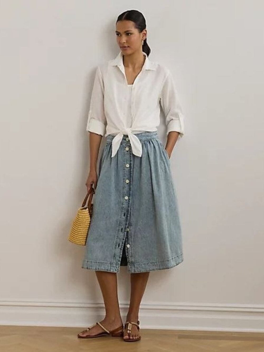 $125 Lauren Ralph Lauren Button-Front Denim Skirt Size 16